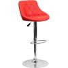 Flash Furniture Contemporary Brown Vinyl Bucket Seat Adjustable Height Barstool with Diamond Pattern Back and Chrome Base(Red)