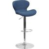 Flash Furniture Contemporary Charcoal Fabric Adjustable Height Barstool with Curved Back and Chrome Base(Blue Fabric)
