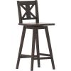 Flash Furniture Gwendolyn Commercial Grade Modern Farmhouse Barstool – Gray Wash Walnut Solid Wood Frame – Bar Height – 360° Swivel Seat – Integrated Footrest(Gray Wash Walnut)