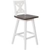 Flash Furniture Gwendolyn Commercial Grade Modern Farmhouse Barstool – Gray Wash Walnut Solid Wood Frame – Bar Height – 360° Swivel Seat – Integrated Footrest(Antique White Wash Frame/Gray Wash Seat)