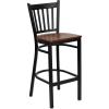Flash Furniture HERCULES Series Black Vertical Back Metal Restaurant Barstool – Burgundy Vinyl Seat(Cherry Wood Seat/Black Metal Frame)