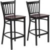 Flash Furniture HERCULES Series Black Vertical Back Metal Restaurant Barstool – Burgundy Vinyl Seat(Mahogany Wood Seat/Black Metal Frame)