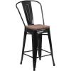Flash Furniture Lily 24″ High Red Metal Counter Height Stool with Back and Wood Seat (Pack of 1)(Black)