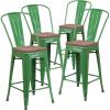 Flash Furniture Lily 24″ High Red Metal Counter Height Stool with Back and Wood Seat (Pack of 1)(Green)