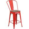 Flash Furniture Lily 24″ High Red Metal Counter Height Stool with Back and Wood Seat (Pack of 1)(Red)