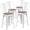 Flash Furniture Lily 24″ High Red Metal Counter Height Stool with Back and Wood Seat (Pack of 1)(White)