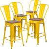 Flash Furniture Lily 24″ High Red Metal Counter Height Stool with Back and Wood Seat (Pack of 1)(Yellow)