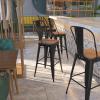Flash Furniture Lily 30″ High Red Metal Barstool with Back and Wood Seat (Pack of 1)(Black)