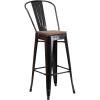 Flash Furniture Lily 30″ High Red Metal Barstool with Back and Wood Seat (Pack of 1)(Black-antique Gold)
