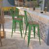 Flash Furniture Lily 30″ High Red Metal Barstool with Back and Wood Seat (Pack of 1)(Green)
