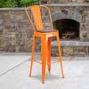 Flash Furniture Lily 30″ High Red Metal Barstool with Back and Wood Seat (Pack of 1)(Orange)