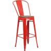 Flash Furniture Lily 30″ High Red Metal Barstool with Back and Wood Seat (Pack of 1)(Red)