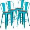 Flash Furniture Lily 30″ High Red Metal Barstool with Back and Wood Seat (Pack of 1)(Silver)