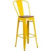 Flash Furniture Lily 30″ High Red Metal Barstool with Back and Wood Seat (Pack of 1)(Yellow)