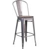 Flash Furniture Lincoln 30″ High Clear Coated Barstool with Back and Wood Seat(1)