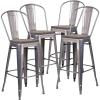 Flash Furniture Lincoln 30″ High Clear Coated Barstool with Back and Wood Seat(4)