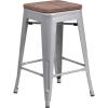 Flash Furniture Metal/Wood Colorful Restaurant Counter Stools, Red (Pack of 1)(Silver)