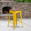 Flash Furniture Metal/Wood Colorful Restaurant Counter Stools, Red (Pack of 1)(Yellow)