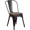 Flash Furniture Perry Metal Stackable Chair with Wood Seat, 1 Pack, Blue(Black-antique Gold)
