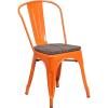 Flash Furniture Perry Metal Stackable Chair with Wood Seat, 1 Pack, Blue(Orange)