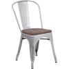 Flash Furniture Perry Metal Stackable Chair with Wood Seat, 1 Pack, Blue(Silver)