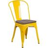 Flash Furniture Perry Metal Stackable Chair with Wood Seat, 1 Pack, Blue(Yellow)