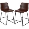Flash Furniture Reagan 24″ LeatherSoft Counter Height Stools with Footrest, Mid-Century Modern Bucket Style Dining Chairs, Set of 2, Dark Brown