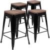 Flash Furniture Sinclair 24″ High Backless Mint Green Counter Height Stool with Square Wood Seat(Black)