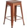 Flash Furniture Sinclair 24″ High Backless Mint Green Counter Height Stool with Square Wood Seat(Copper)