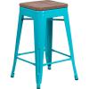 Flash Furniture Sinclair 24″ High Backless Mint Green Counter Height Stool with Square Wood Seat(Crystal Teal-blue)