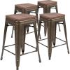 Flash Furniture Sinclair 24″ High Backless Mint Green Counter Height Stool with Square Wood Seat(Gun Metal)