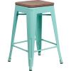 Flash Furniture Sinclair 24″ High Backless Mint Green Counter Height Stool with Square Wood Seat(Mint Green)