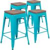 Flash Furniture Sinclair 24″ High Backless Mint Green Counter Height Stool with Square Wood Seat(Teal)