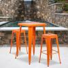 Flash Furniture Stone Commercial Grade 23.75″ Square Yellow Metal Indoor-Outdoor Bar Table Set with 2 Square Seat Backless Stools(Orange)