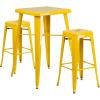 Flash Furniture Stone Commercial Grade 23.75″ Square Yellow Metal Indoor-Outdoor Bar Table Set with 2 Square Seat Backless Stools(Yellow)