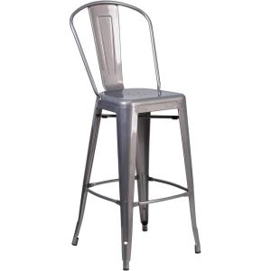 Flash Furniture 30” High Clear Coated Indoor Barstool with Back(Pack of 1)