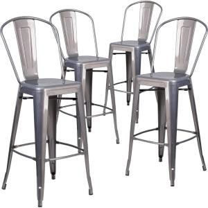 Flash Furniture 30” High Clear Coated Indoor Barstool with Back(Set of 4)