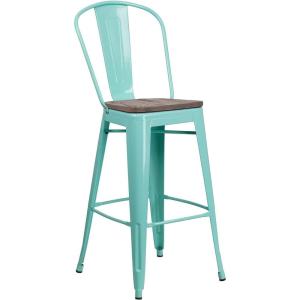 Flash Furniture 30″ High Mint Green Metal Barstool with Back and Wood Seat(1)