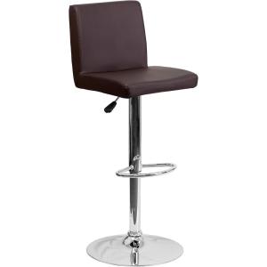 Flash Furniture Avery Contemporary White Vinyl Adjustable Height Barstool with Panel Back and Chrome Base (Pack of 2)(Brown)