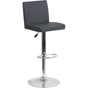Flash Furniture Avery Contemporary White Vinyl Adjustable Height Barstool with Panel Back and Chrome Base (Pack of 2)(Grey)