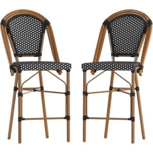 Flash Furniture Bordeaux Commercial Grade Bistro Counter Height Stool, Stackable Indoor/Outdoor Dining Stool, 26″ High, Set of 2, Navy/White and Natural Finish(Black & White/Natural Frame)
