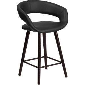 Flash Furniture Brynn Series 24” High Contemporary Cappuccino Wood Counter Height Stool in Black Vinyl(Black)