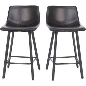 Flash Furniture Caleb Modern Armless 24 Inch Counter Height Stools Commercial Grade with Footrests and Matte Metal Frames, Set of 2