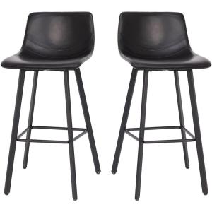 Flash Furniture Caleb Modern Commercial Barstools with Footrests – Black LeatherSoft -30 Inch – Black Matte Iron Frame – Armless – Set of 2(Black Leathersoft/Black)