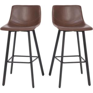 Flash Furniture Caleb Modern Commercial Barstools with Footrests – Black LeatherSoft -30 Inch – Black Matte Iron Frame – Armless – Set of 2(Chocolate Brown Leathersoft/Black)