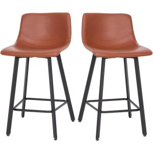 Flash Furniture Caleb Modern Commercial Barstools with Footrests – Black LeatherSoft -30 Inch – Black Matte Iron Frame – Armless – Set of 2(Cognac Leathersoft/Black)