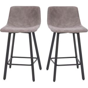 Flash Furniture Caleb Modern Commercial Barstools with Footrests – Black LeatherSoft -30 Inch – Black Matte Iron Frame – Armless – Set of 2(Gray Leathersoft/Black)