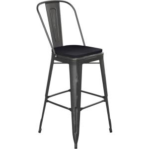 Flash Furniture Carly Commercial Grade 30″ High Black Metal Indoor-Outdoor Bar Height Stool with Back and Black Polystyrene Seat(Black/Black)