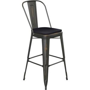 Flash Furniture Carly Commercial Grade 30″ High Black Metal Indoor-Outdoor Bar Height Stool with Back and Black Polystyrene Seat(Copper/Black)