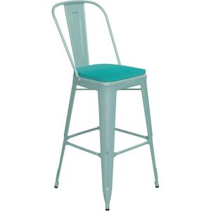 Flash Furniture Carly Commercial Grade 30″ High Black Metal Indoor-Outdoor Bar Height Stool with Back and Black Polystyrene Seat(Mint Green/Mint Green)